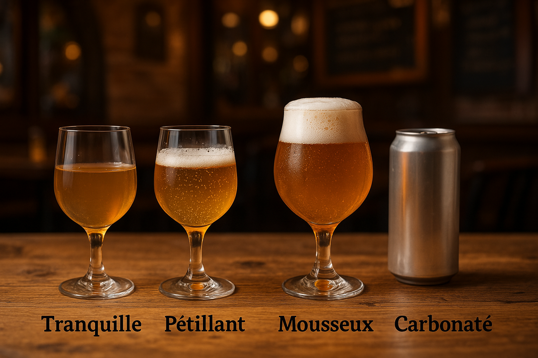 types de cidre sur une table de bois dans un pub
